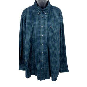 Tommy Hilfiger Mens Classic Fit Green & Blue Plaid Button-Up Shirt XXL New